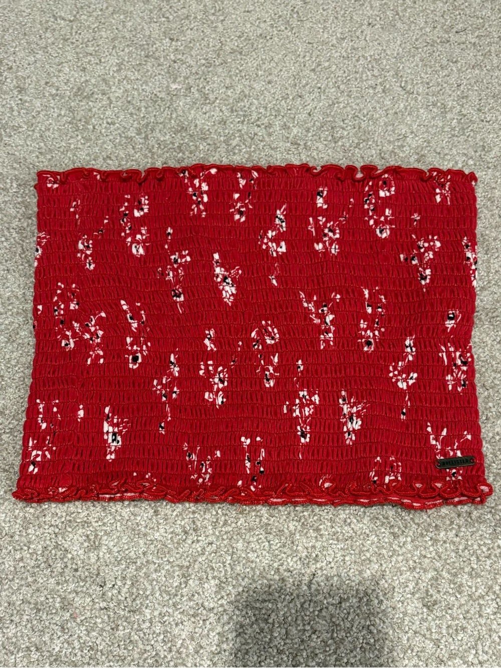 Hollister Red Floral Smocked Tube Crop Top